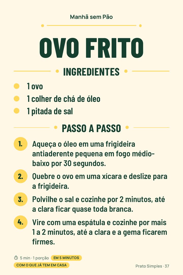 Página de uma receita do PDF com ingredientes e passo a passo em uma página